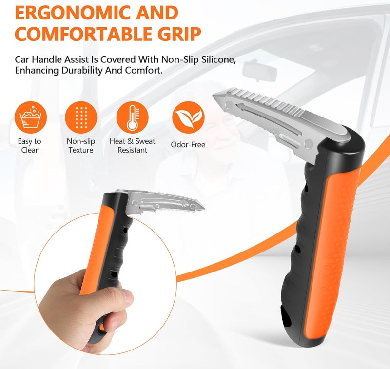 Kaiedos Car Door Handle for Elderly - 2026 New 3-in-1 Car Handle Assist, 2 Pack Auto Cane Portable Vehicle Support Handle Door Assist Bar, Max Load 500 Lbs, Anti-Slip Design (Orange-Car Handle +Strap) - Image 4